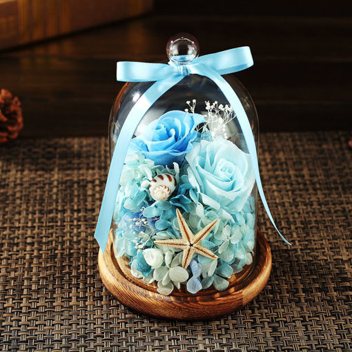 Immagine di Eternal Flower Fresh Preserved Rose with Glass Bottle Cover Wedding Home Party Car Decorations