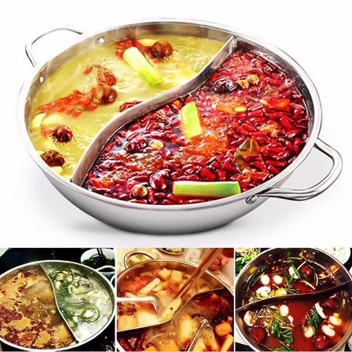 Picture of Stainless Steel Twin Dual Side Hot Pot Cookware Shabu Shabu Cooker Hotpot