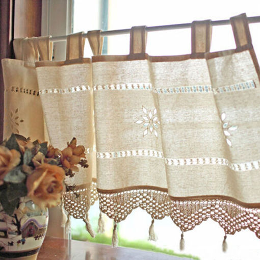 Picture of Country Style French Cotton Linen Embroidery Cafe Curtain Home Kitchen Curtain