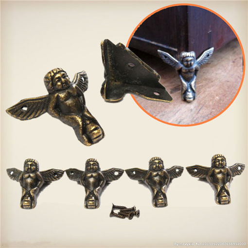 Picture of 4Pcs Antique Brass Jewelry Chest Wood Box Decoration Feet Leg Corner Protector With Screws