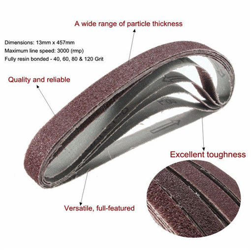 Picture of 20pcs 13x457mm Zirconia Abrasive Sanding Belts 40/60/80/120 Grit