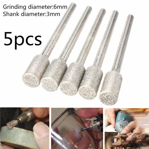 Picture of 5pcs 3mm Shank 6mm Head Diamond Rotary Burr File for Dremel