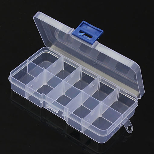 Picture of 10 Compartment Plastic Clear Slots Adjustable Organizer Craft Box