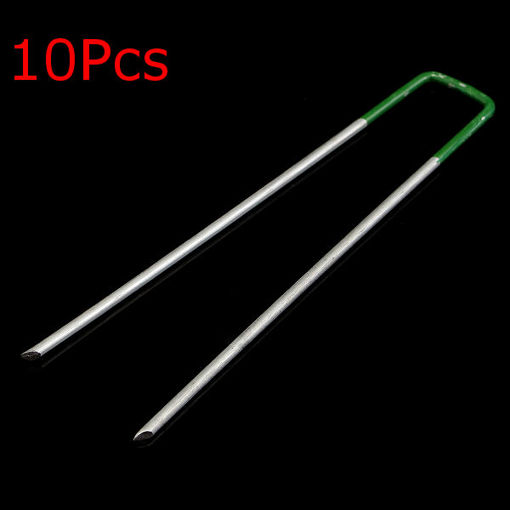 Picture of 10Pcs Metal Half Green Artificial Grass Weed Turf U Shape Pins Pegs Staples