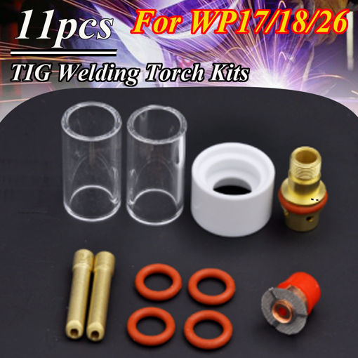 Immagine di 11pcs TIG Welding Torch Stubby Gas Lens Glass Cup Kit For WP17/18/26 3.2mm