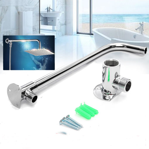 Picture of 31cm Bathroom Chrome Wall Mounted Shower Extension Arm Pipe Bottom Entry for Rain Shower Head