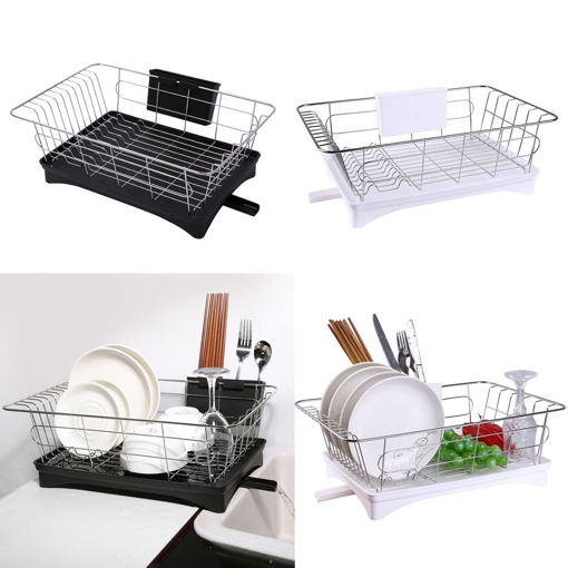Picture of Large Stainless Steel Shelf Kitchen Storage Rack Dish Draining Tray Cutlery Holder
