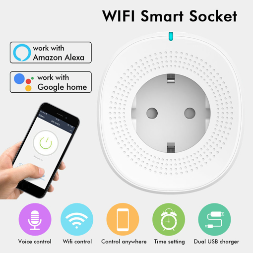 Immagine di Smart WIFI Socket APP Remote Control EU Plug 220V 10A Amazon Alexa Google Assistant Compatible