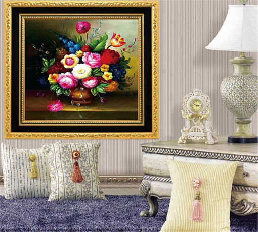 Immagine di 58x58cm DIY Flower Vase Oil Painting Cross Stitch Kit Embroidery Set Handcraft Home Decor