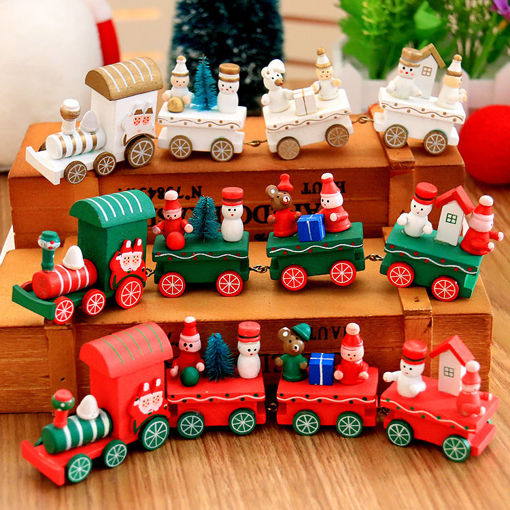 Immagine di Christmas Wood Train Christmas Decorations Decor Innovative Gift for Children Diecasts Toy Vehic