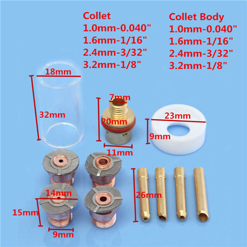 Picture of 11pcs TIG Welding Gun Accessories Copper Mouth Glass Cover Set For WP-9/20/25 Series