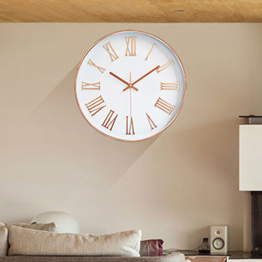 Picture of Nordic Style Circular Wall Clock Rose Gold Roman Numeral Hanging Clock Simple Mute Needle Clock