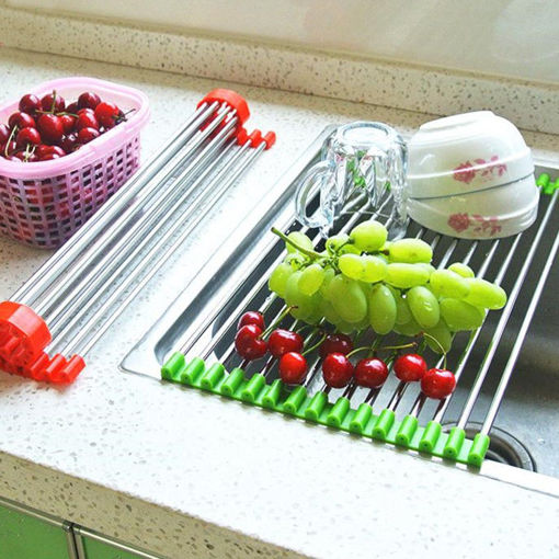 Immagine di Stainless Steel Roll Draining Rack Fruit Vegetable Drain Shelf Multifunctional Shelf